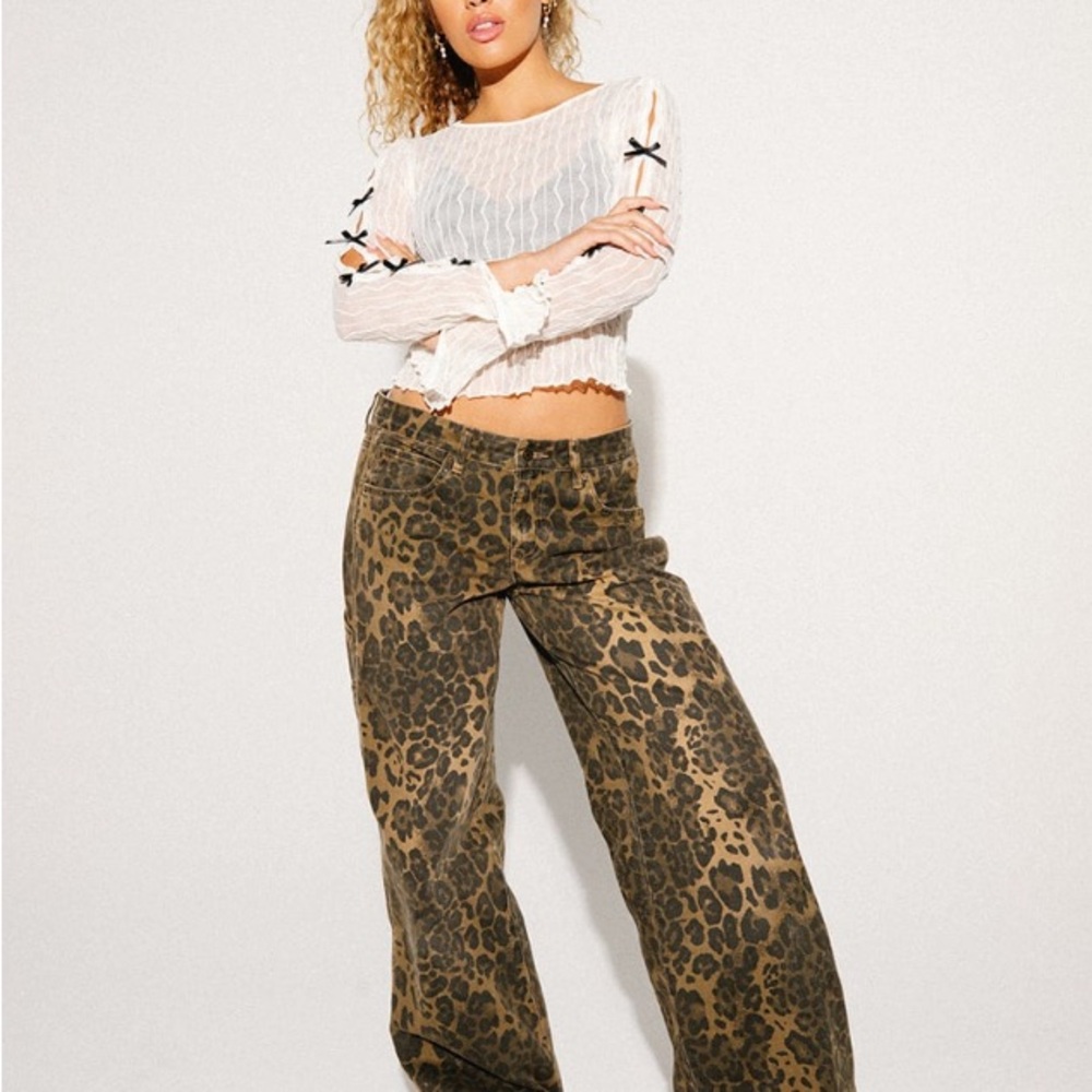 RSQ Women's Low Rise Leopard Baggy Carpenter Jeans - Size 31